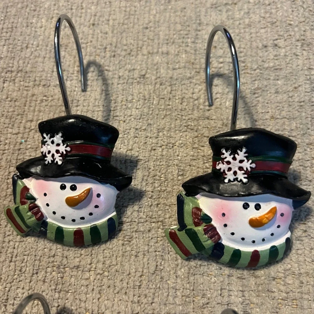 Snowman Shower Curtain Hooks Set of 12 Resin Winter Holiday Christmas Decor